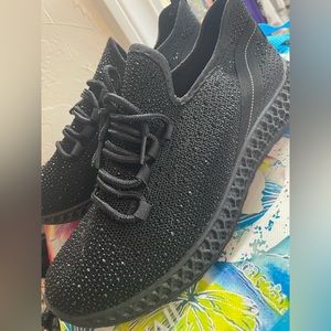 Brand New Slip On Rhinestone Studded Tennis Running Shoes Black Size 8.5
